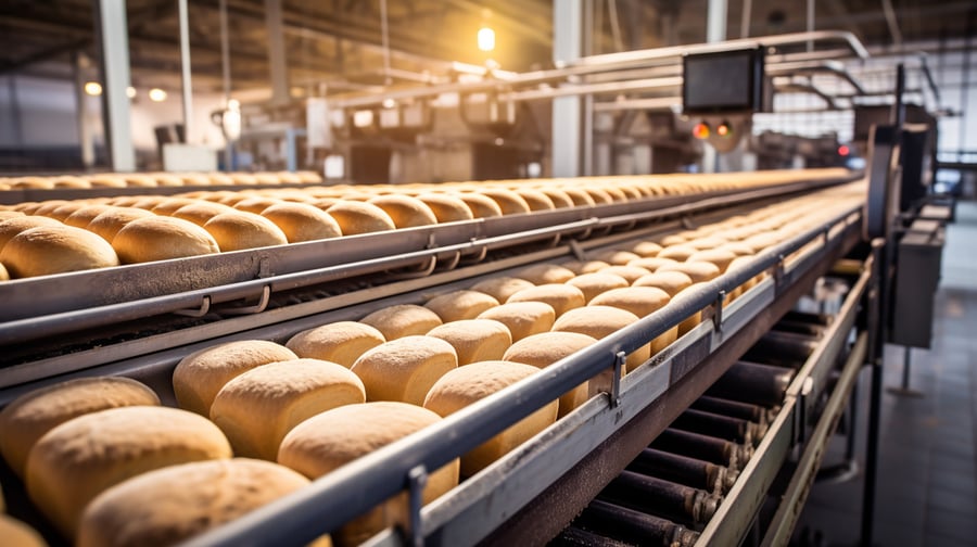 Loaves of bread in a factory